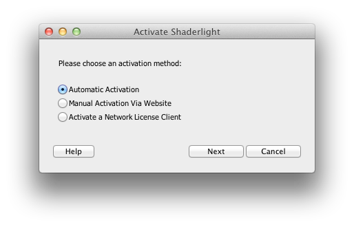 Activate Shaderlight dialog